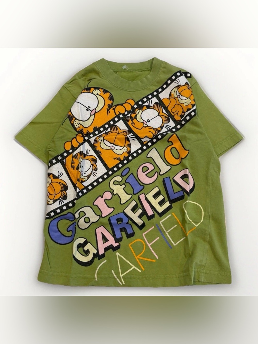 Vintage Garfield T-Shirt Y2K Kids Size X-Small (4/5) Y2K Cartoon Shirt Green